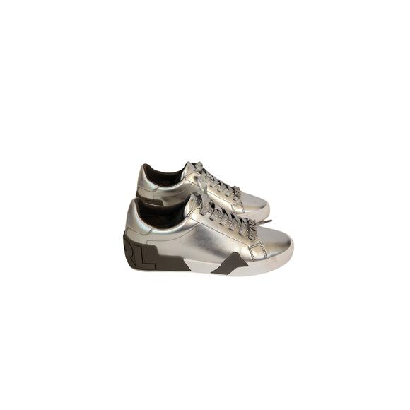 NIB Karl Lagerfeld Women's Melora Lace-Up Sneaker Silver 8.5M - Picture 3 of 7